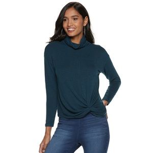Jennifer Lopez Twist Front Hem Turtleneck